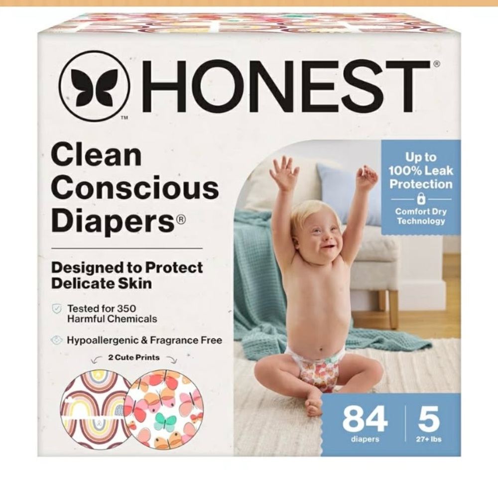 Honest clean conscious diapers size 5 wingin it + catching rainbows 84 count